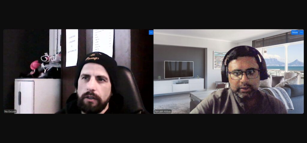 Farrukh Abbas CEO of Base Nurture Zoom meeting with Ryan Rannelli Owner of No Excuse Boxing